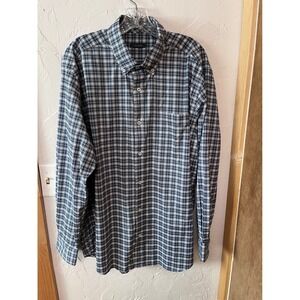 Turtleson Mens Performance Plaid Button Down Shirt Navy White Stretch Large
